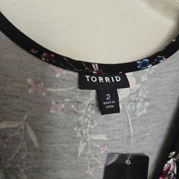 Torrid Floral Mini Jersey Wrap Dress Black Plus Size 2 - Picture 10 of 11